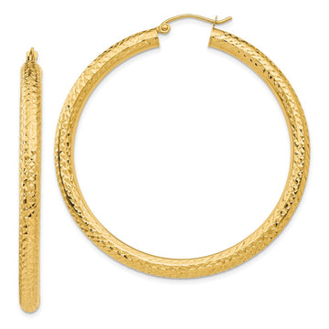 14k 4x50mm Diamond-cut Round Tube Hoop Earrings