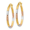 14K w/White and Rose Rhodium 2mm Satin & D/C Hoop Earrings