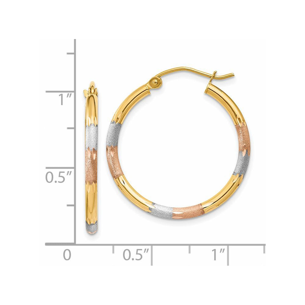 Gold with White and Rose Rhodium Hoop Earrings