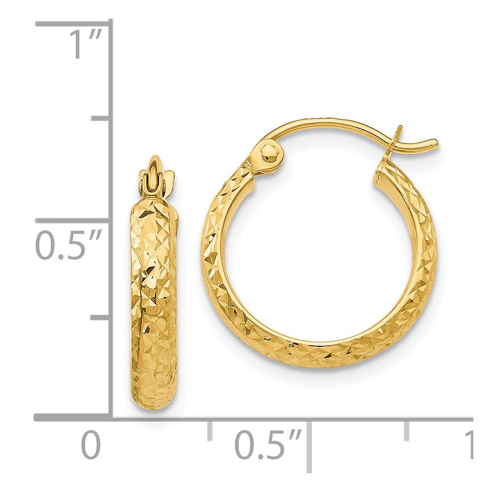 14K 2.8x15mm Diamond-cut Tube Hoop Earrings