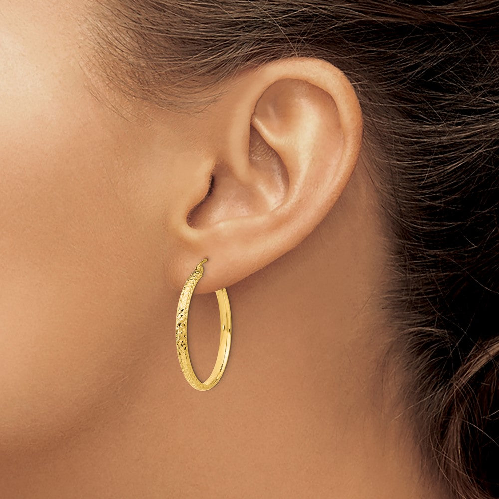 14K 2.8x30mm Diamond-cut Tube Hoop Earrings