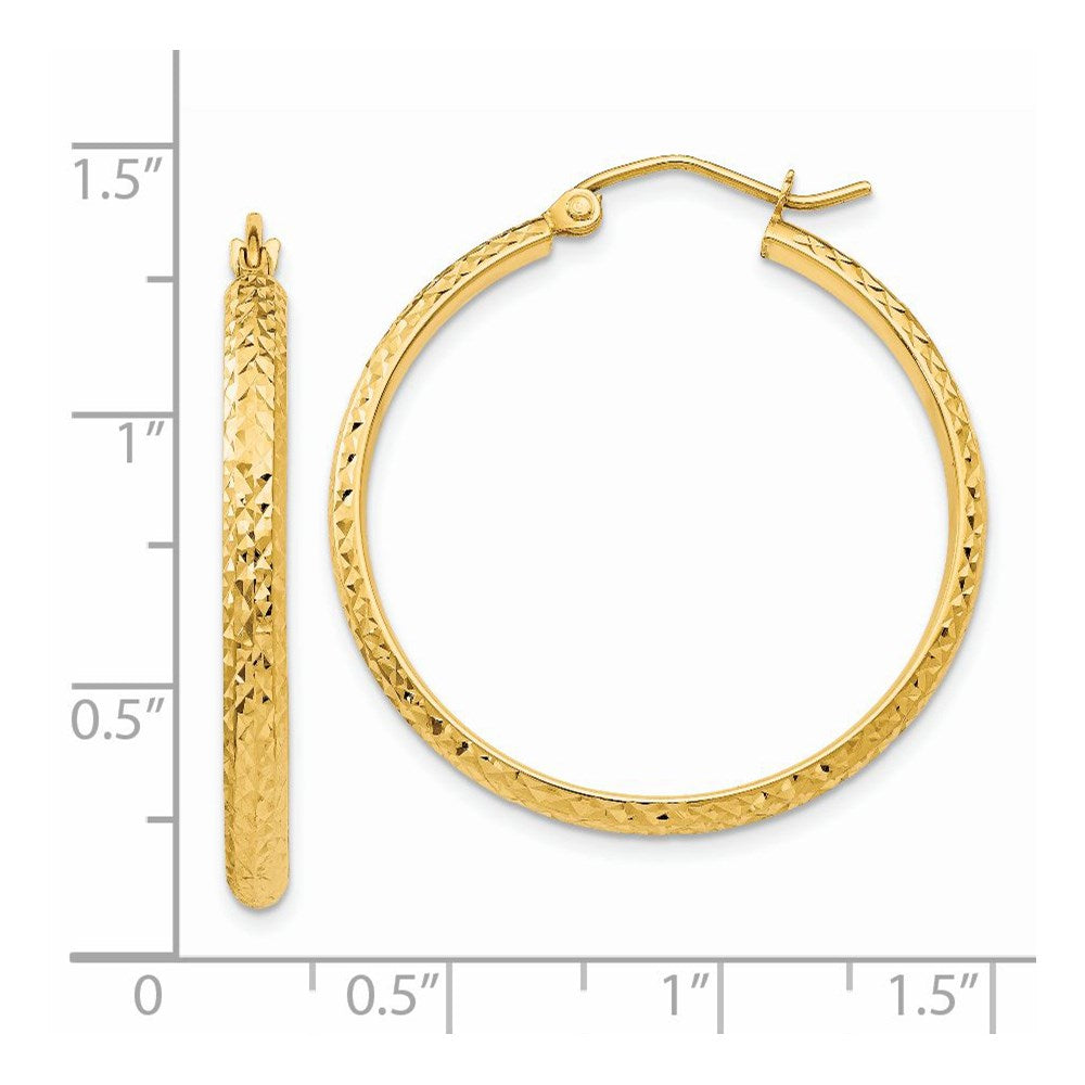 14K 2.8x30mm Diamond-cut Tube Hoop Earrings