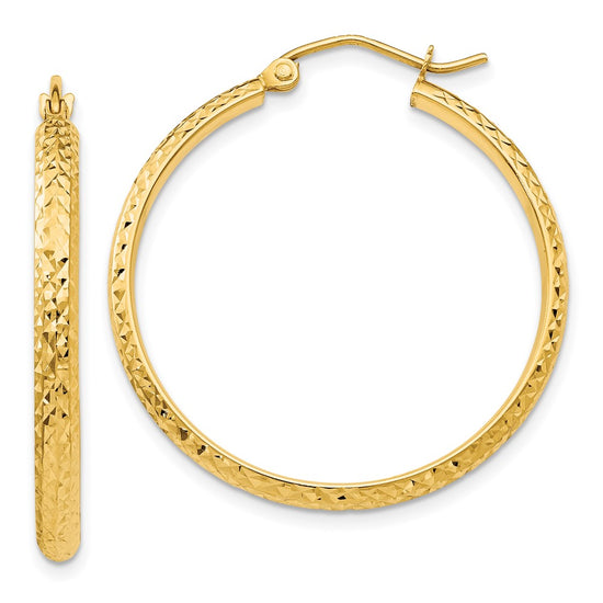 14K 2.8x30mm Diamond-cut Tube Hoop Earrings