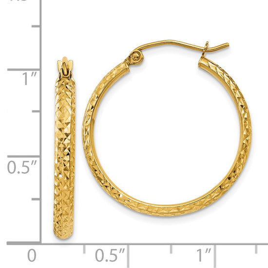 14K 2.8x25mm Diamond-cut Tube Hoop Earrings