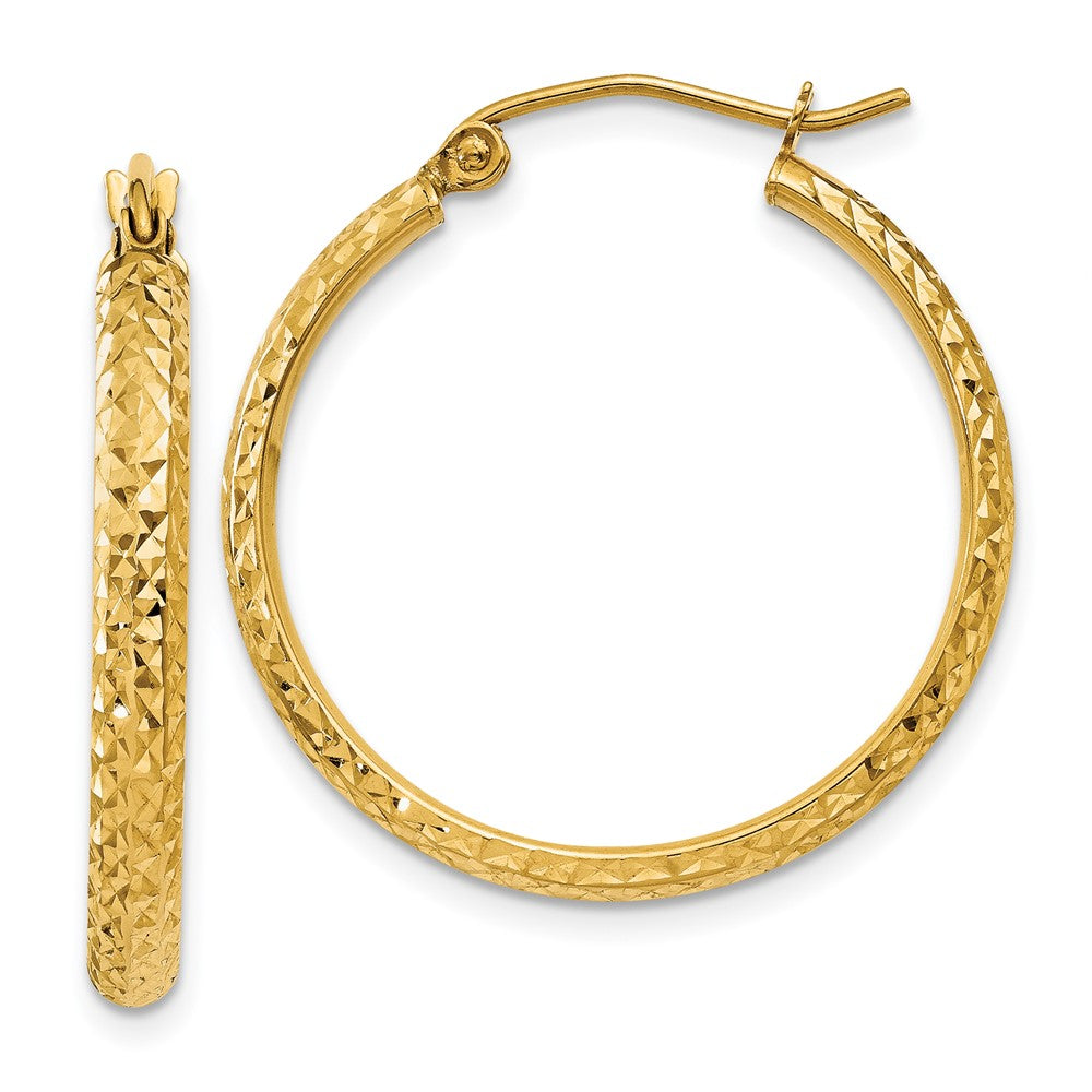Gold Hollow Diamond-cut Hoop Earrings