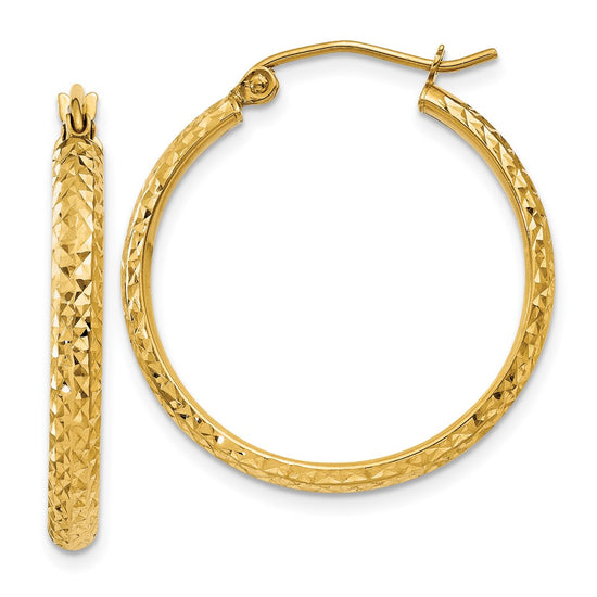 14K 2.8x25mm Diamond-cut Tube Hoop Earrings