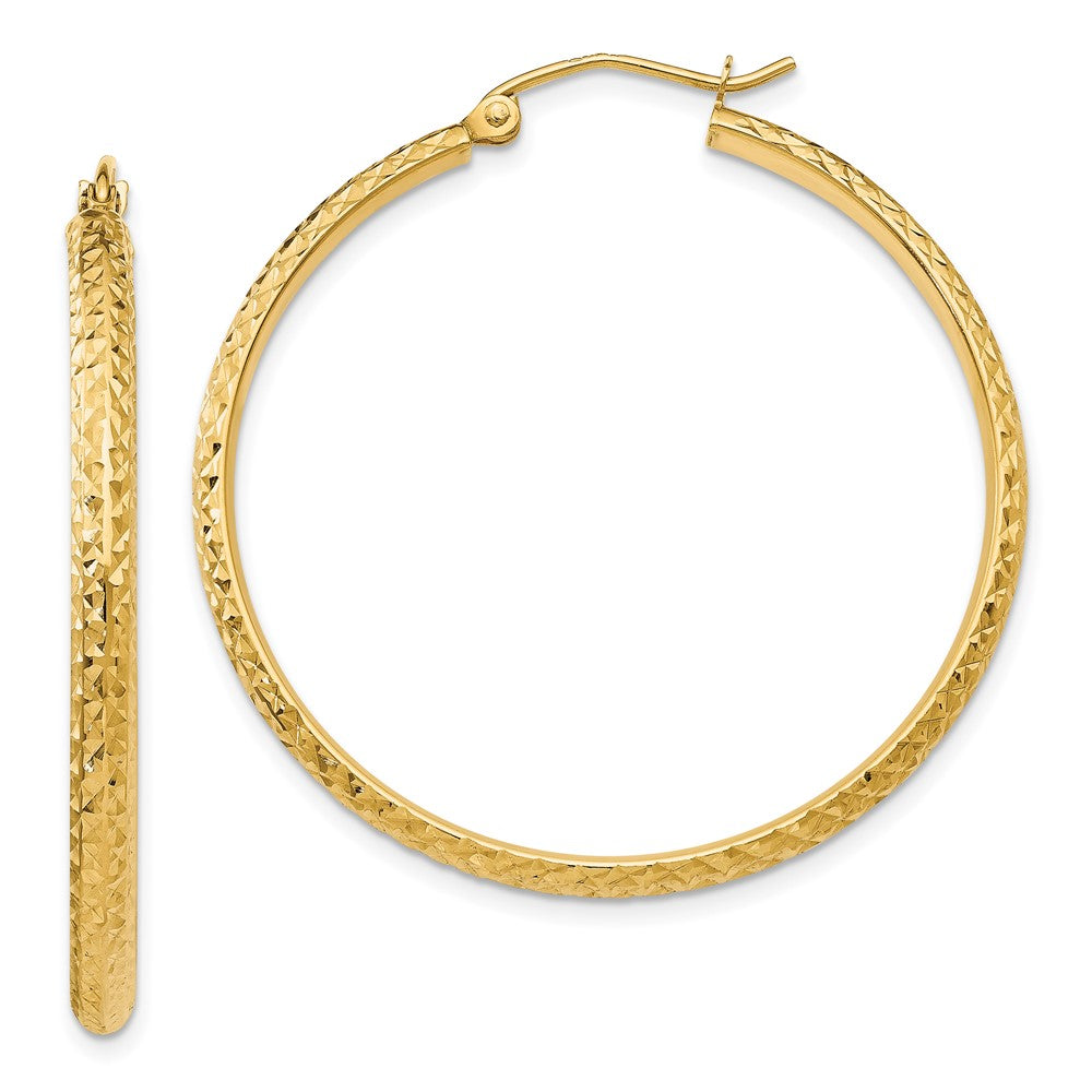 14K 2.8x37mm Diamond-cut Tube Hoop Earrings