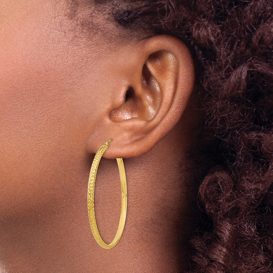 14K 2.8x46mm Diamond-cut Tube Hoop Earrings