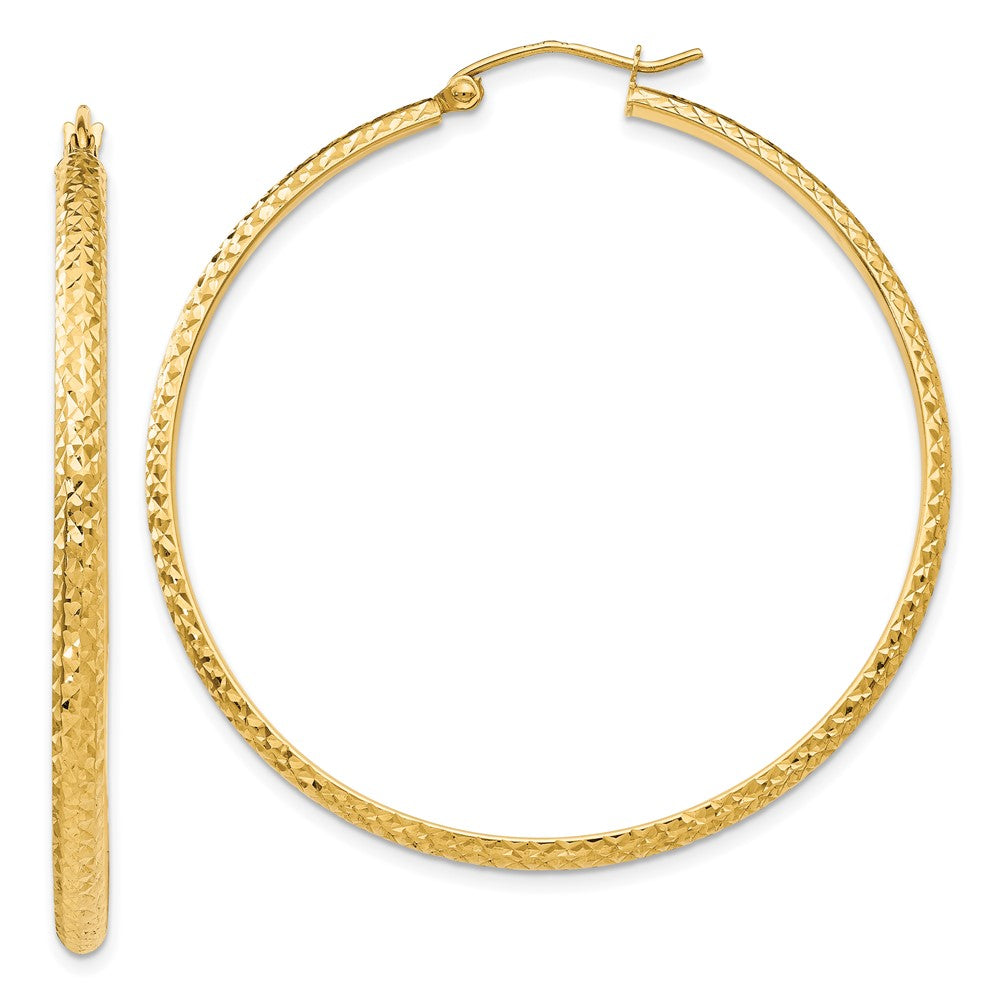 14K 2.8x46mm Diamond-cut Tube Hoop Earrings
