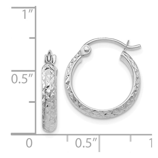 14K White Gold 2.8x15mm Diamond-cut Tube Hoop Earrings