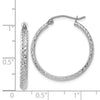 14K White Gold 2.8x25mm Diamond-cut Tube Hoop Earrings