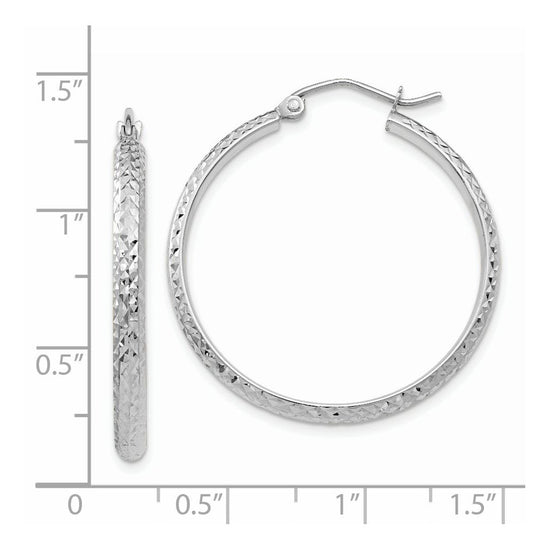14K White Gold 2.8x30mm Diamond-cut Tube Hoop Earrings