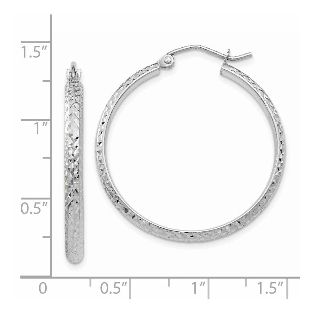14K White Gold 2.8x30mm Diamond-cut Tube Hoop Earrings