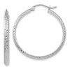 14K White Gold 2.8x30mm Diamond-cut Tube Hoop Earrings