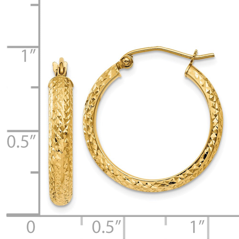 14K 3.5x22mm Diamond-cut Tube Hoop Earrings