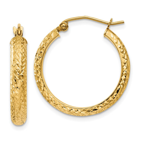 14K 3.5x22mm Diamond-cut Tube Hoop Earrings