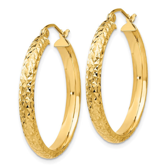 14K 3.5x28mm Diamond-cut Tube Hoop Earrings