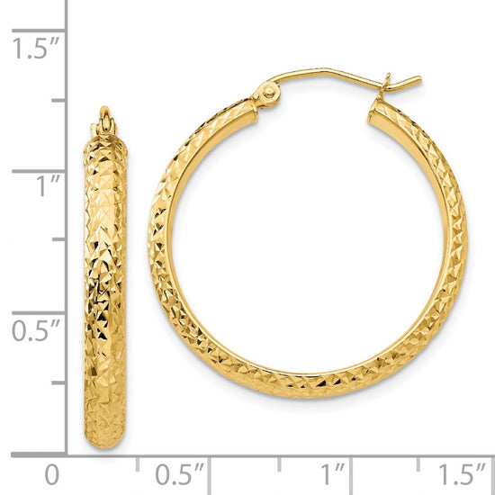 14K 3.5x28mm Diamond-cut Tube Hoop Earrings