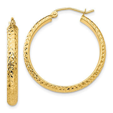 14K 3.5x28mm Diamond-cut Tube Hoop Earrings