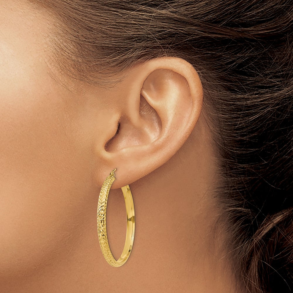 14K 3.5x38mm Diamond-cut Tube Hoop Earrings