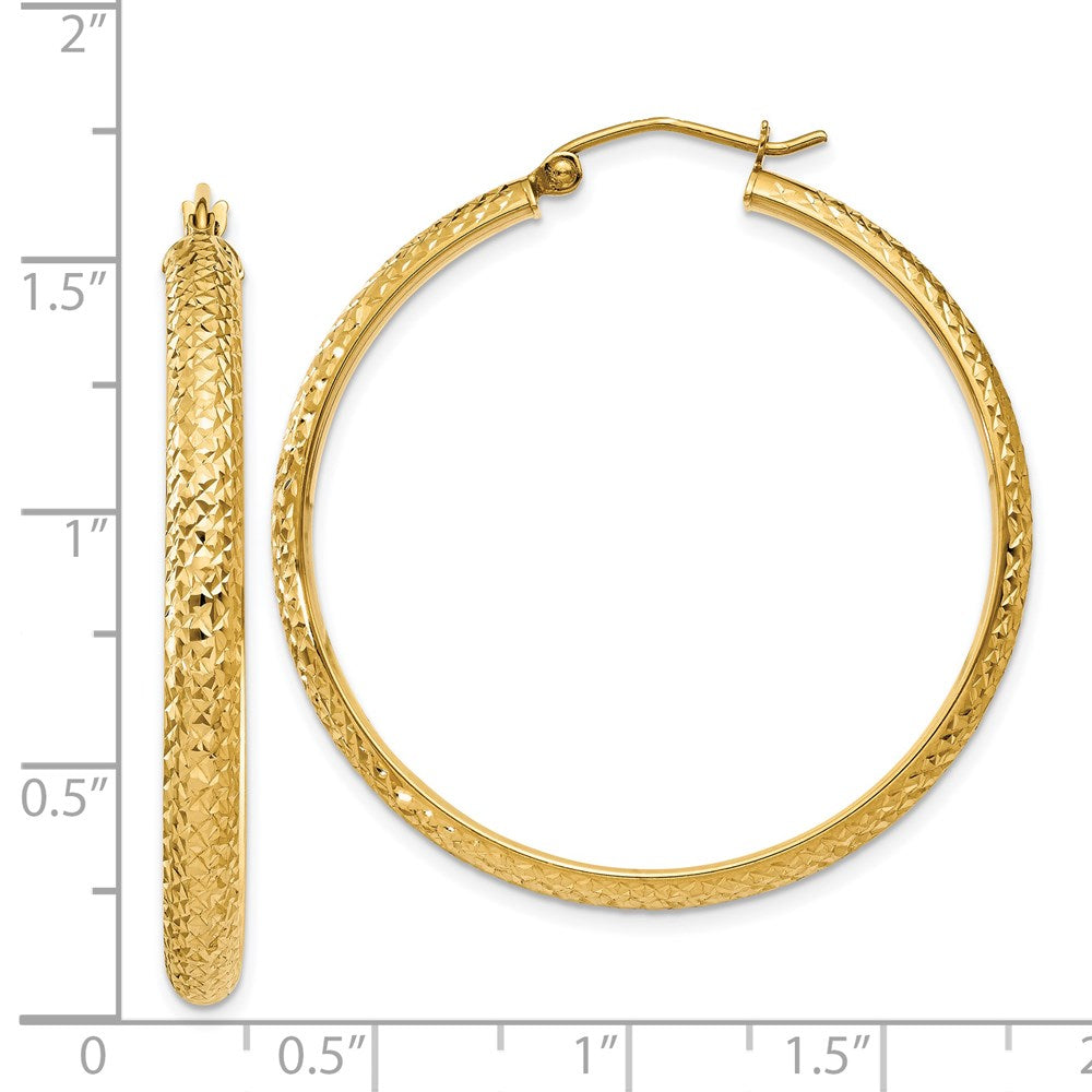 14K 3.5x38mm Diamond-cut Tube Hoop Earrings
