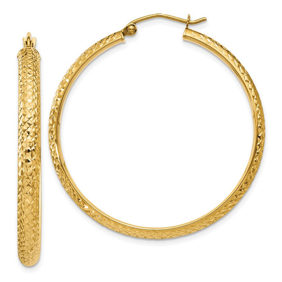 14K 3.5x38mm Diamond-cut Tube Hoop Earrings