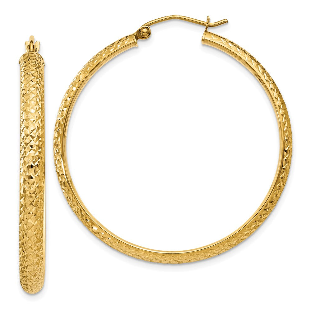 14K 3.5x38mm Diamond-cut Tube Hoop Earrings