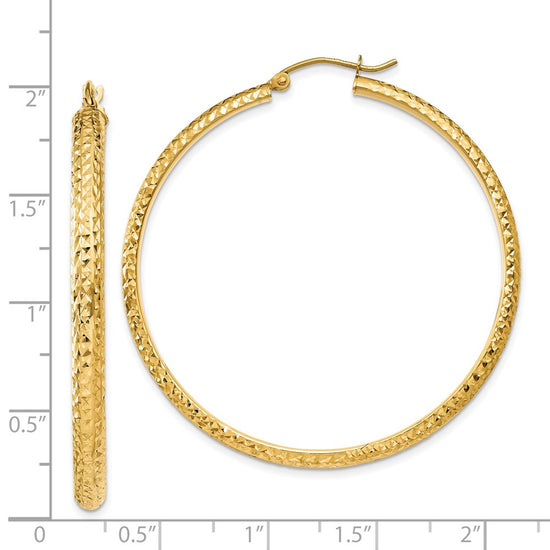 14K 3.5x46mm Diamond-cut Tube Hoop Earrings