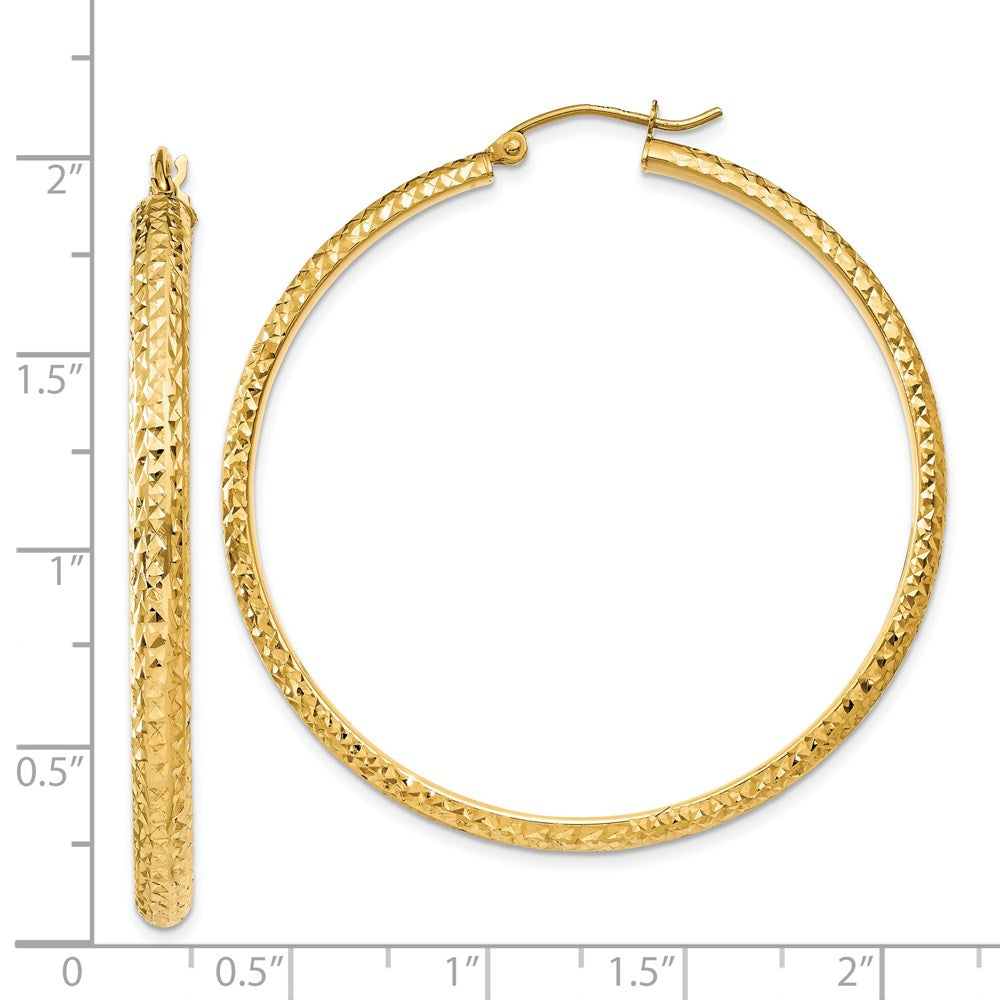 14K 3.5x46mm Diamond-cut Tube Hoop Earrings