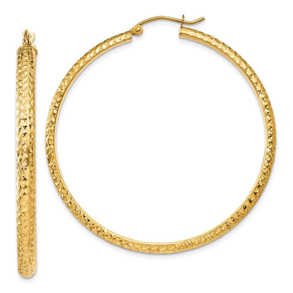 14K 3.5x46mm Diamond-cut Tube Hoop Earrings