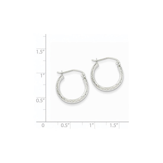 14K White Gold 3.5x17mm Diamond-cut Tube Hoop Earrings