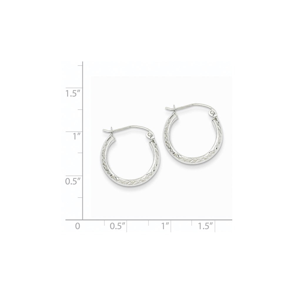 14K White Gold 3.5x17mm Diamond-cut Tube Hoop Earrings