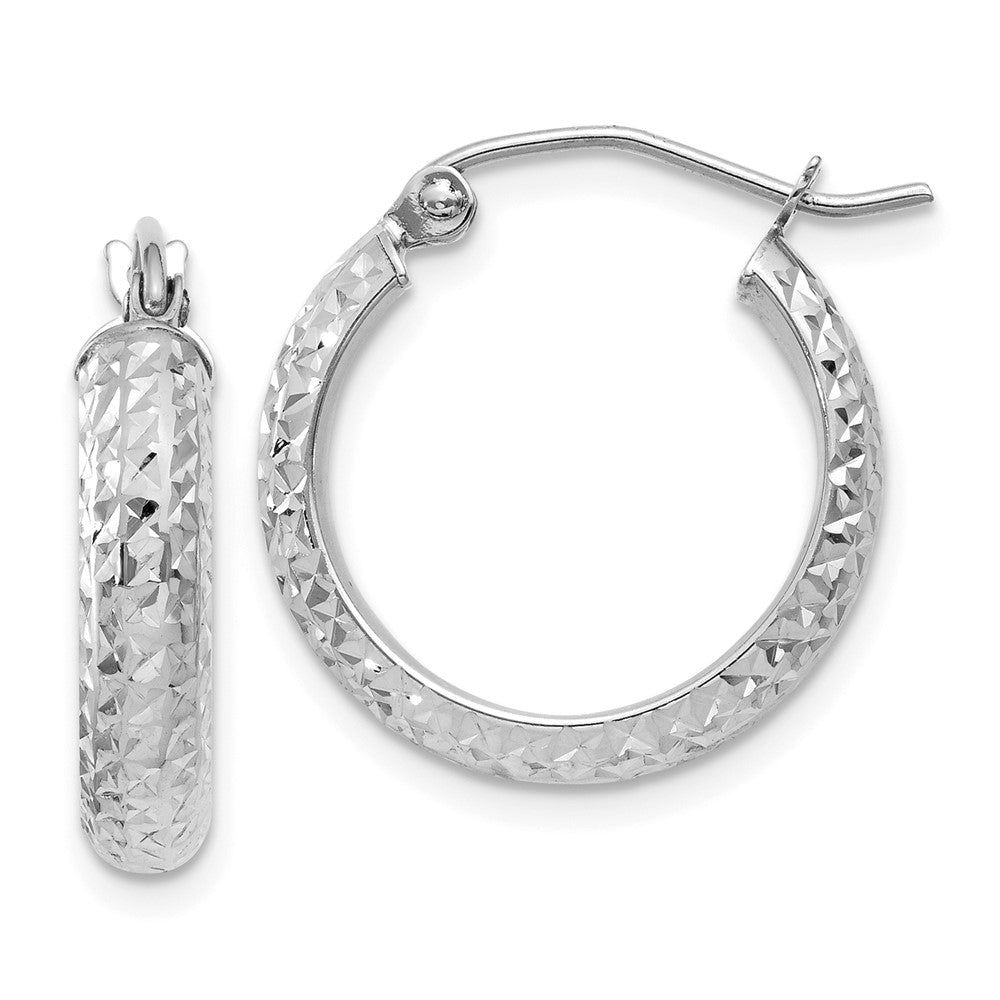 14K White Gold 3.5x17mm Diamond-cut Tube Hoop Earrings