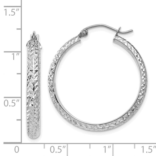 14K White Gold 3.5x28mm Diamond-cut Tube Hoop Earrings