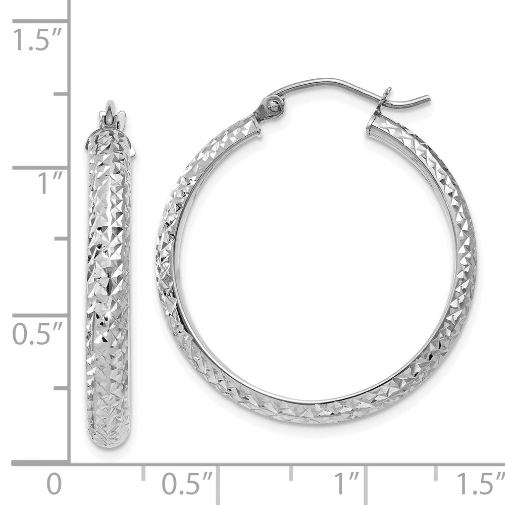14K White Gold 3.5x28mm Diamond-cut Tube Hoop Earrings