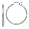 14K White Gold 3.5x34mm Diamond-cut Tube Hoop Earrings