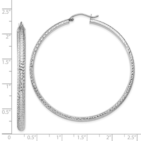 14K White Gold 3.5x52mm Diamond-cut Tube Hoop Earrings