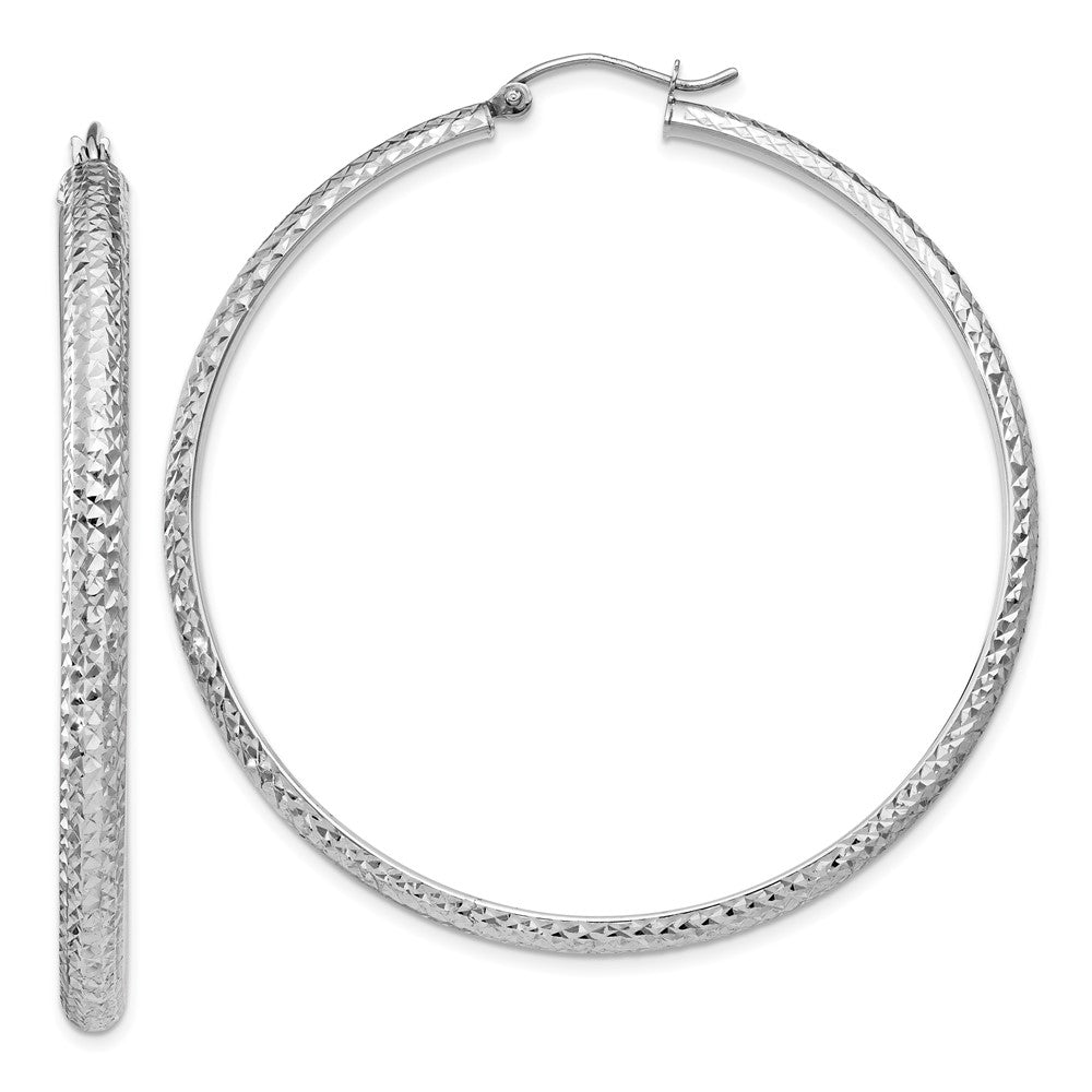 14K White Gold 3.5x52mm Diamond-cut Tube Hoop Earrings