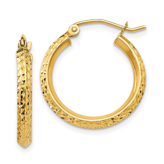 14K 2.5x20mm Knife-Edge Diamond-cut Tube Hoop Earrings