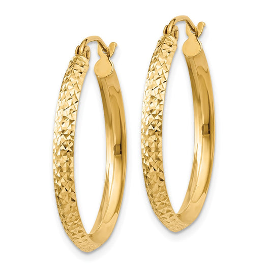 14K 2.5x25mm Knife-Edge Diamond-cut Tube Hoop Earrings