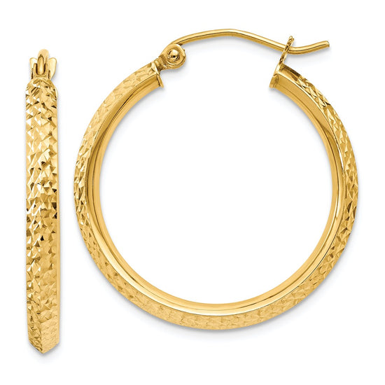 14K 2.5x25mm Knife-Edge Diamond-cut Tube Hoop Earrings