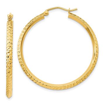 14K 2.5x35mm Knife-Edge Diamond-cut Tube Hoop Earrings