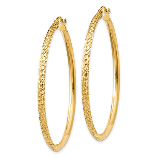 14K 2.5x45mm Knife-Edge Diamond-cut Tube Hoop Earrings