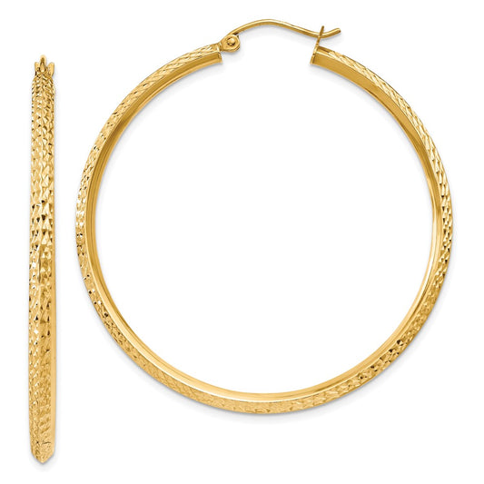 14K 2.5x45mm Knife-Edge Diamond-cut Tube Hoop Earrings