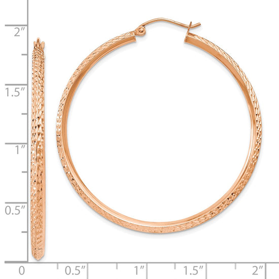 14K Rose Gold 2.5x45mm Knife-Edge Diamond-cut Tube Hoop Earrings