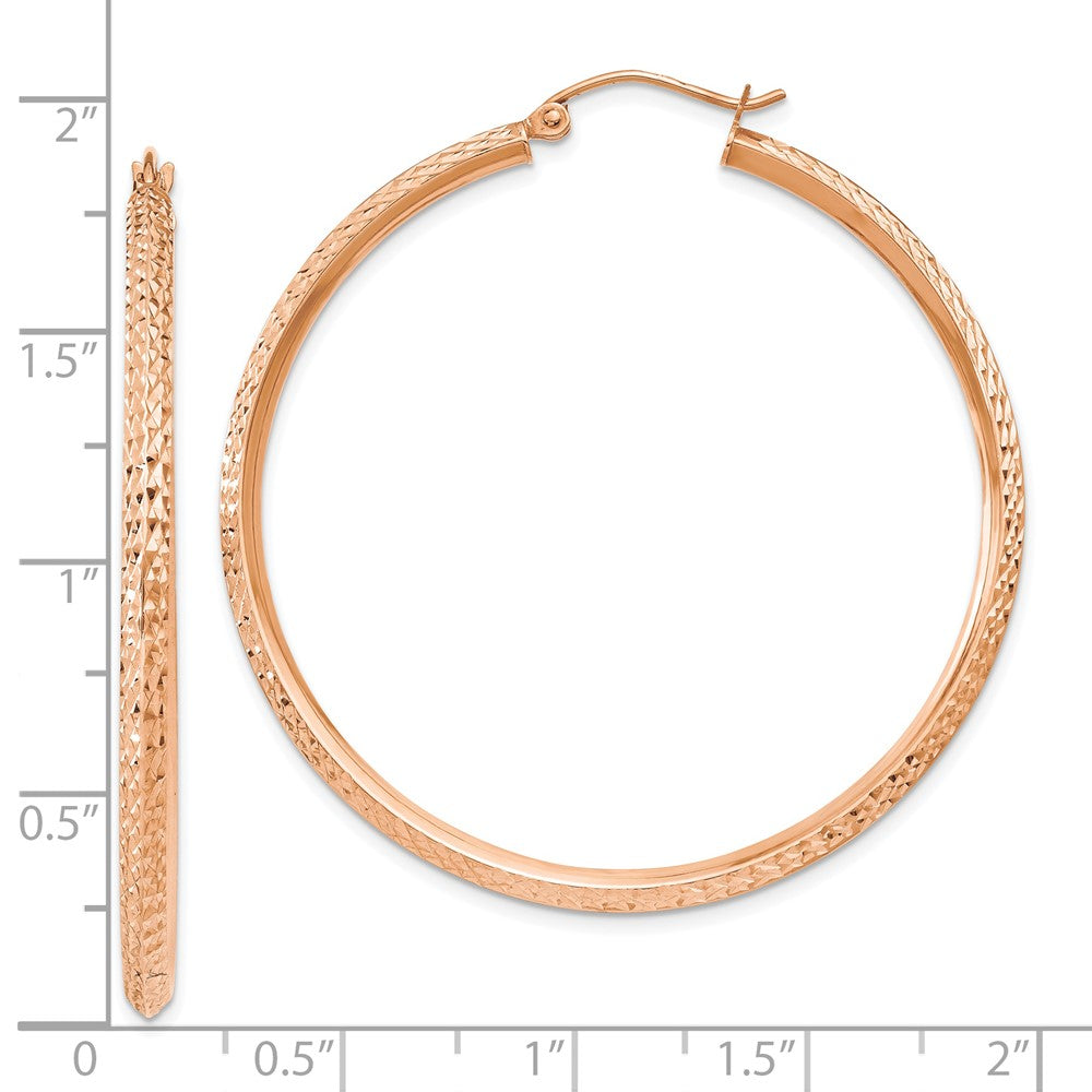 14K Rose Gold 2.5x45mm Knife-Edge Diamond-cut Tube Hoop Earrings