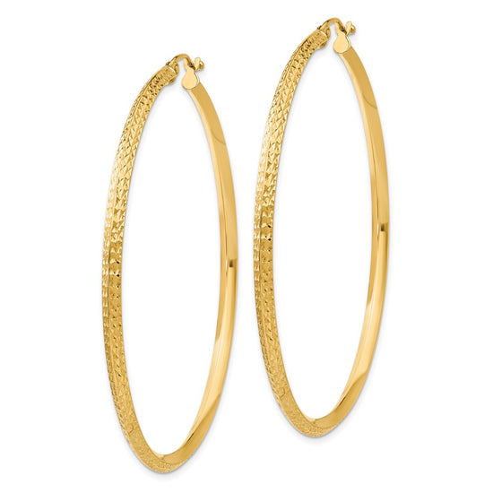 14K 2.5x55mm Knife-Edge Diamond-cut Tube Hoop Earrings