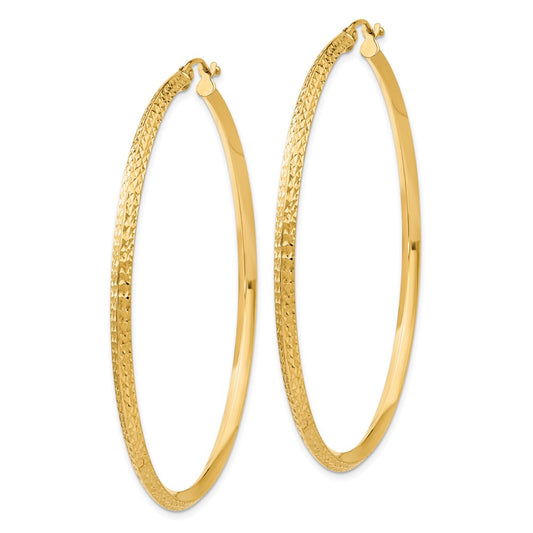 14K 2.5x55mm Knife-Edge Diamond-cut Tube Hoop Earrings
