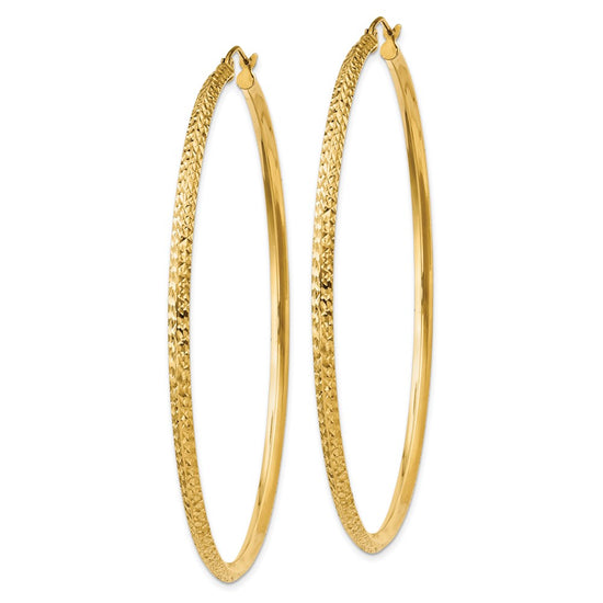 14K 2.5x65mm Knife-Edge Diamond-cut Tube Hoop Earrings