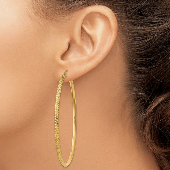 14K 2.5x65mm Knife-Edge Diamond-cut Tube Hoop Earrings